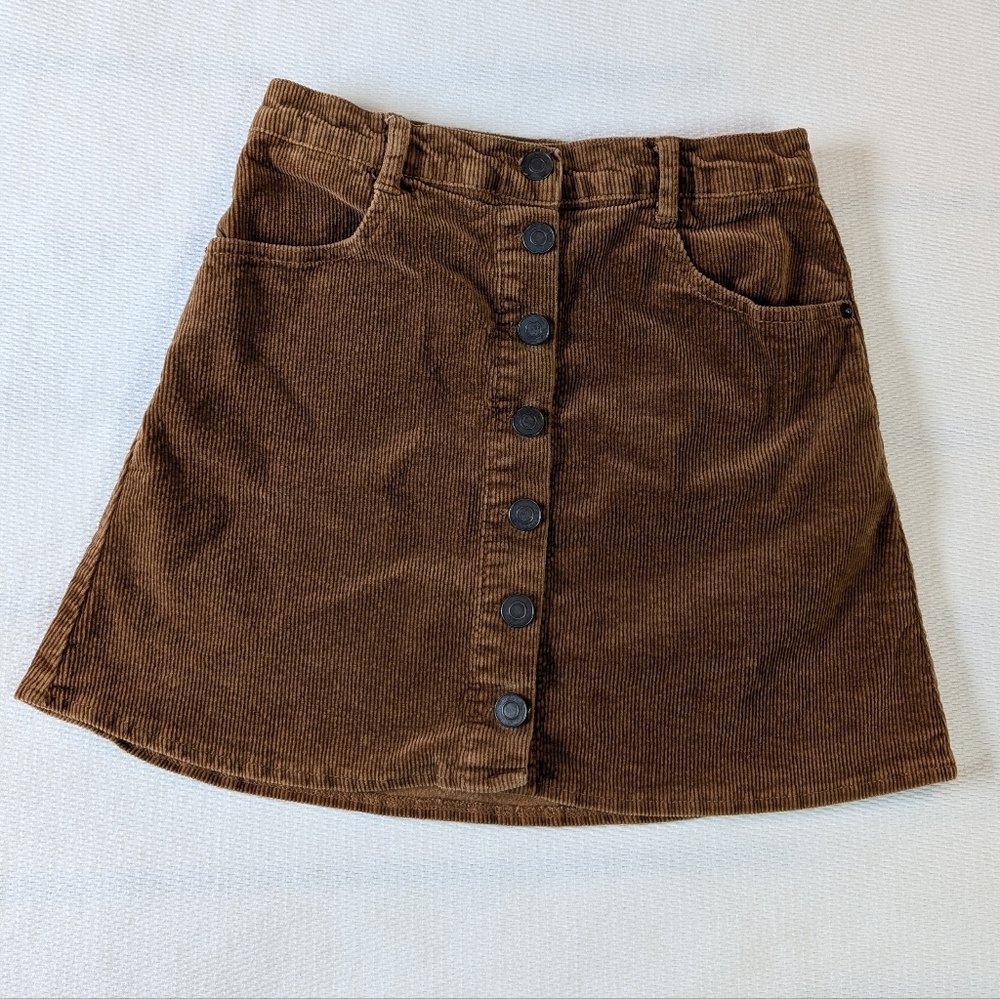Brandy Melville Brown Corduroy Button Front Mini Skirt Small 25-26" Waist